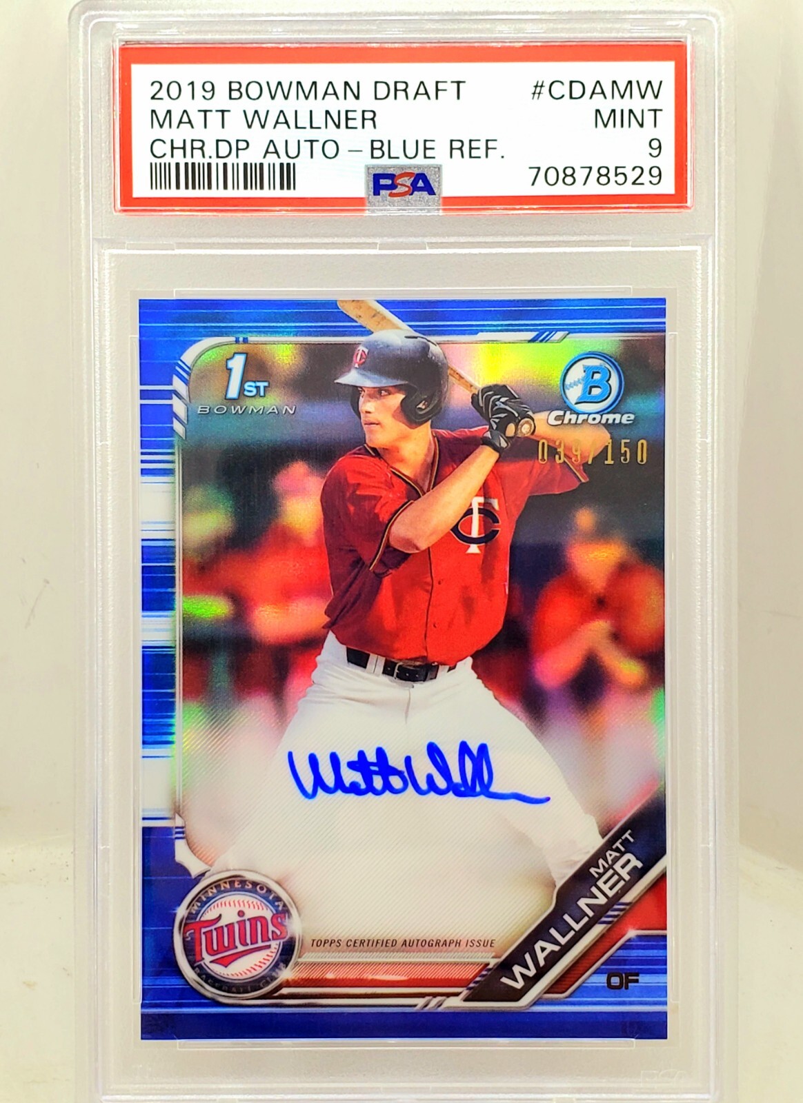 2019 Bowman Chrome 1st Matt Wallner Blue Refractor Auto 39/150 Twins PSA MINT 9