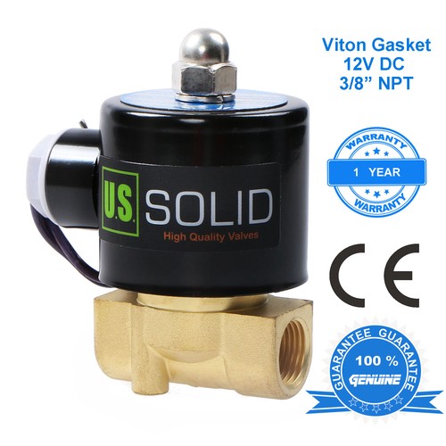 U.S. Solid 3/8" 12V DC Brass Electric Solenoid Valve Air Water, Normally Closed - Picture 1 of 7