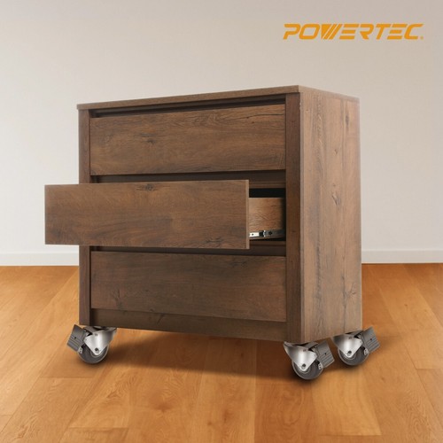 POWERTEC 4PK 2-3/8" Dual Locking Swivel Caster Wheels 400lb Weight Capacity - Photo 7/9