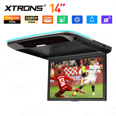 14'' HD Screen Car TV Roof Flip Down Monitor 1080P Speakers HDMI AV-IN IR/FM