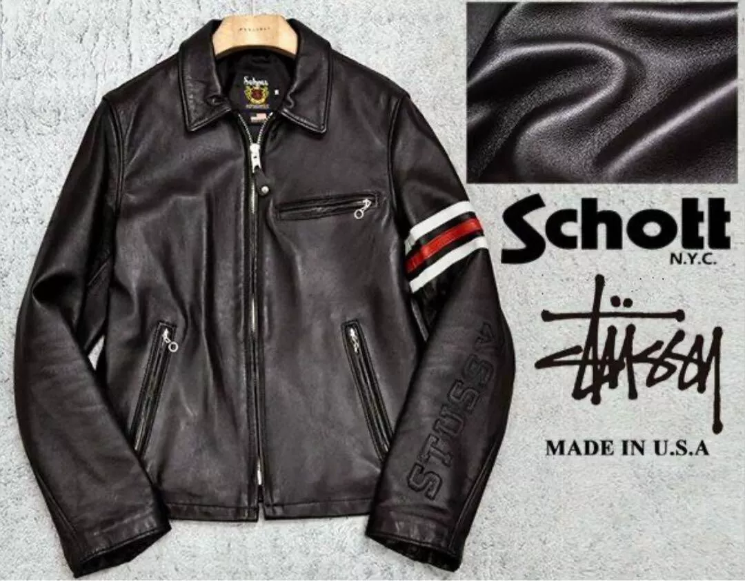 Veste cuir Stussy Schott Supreme taille L couleur noir occasion 2504