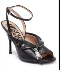 Moschino Black Leather Sandal Heels Sz 39.5 EU  890