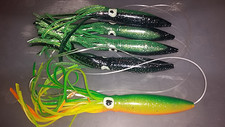 Squid Daisy Chain Offshore Trolling Lure Tuna 9 inch green black w 12" zucchini