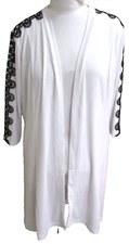 Dennis Brasso Open Front White/Black Lace Stretch Long Length Jacket Size 1X EUC