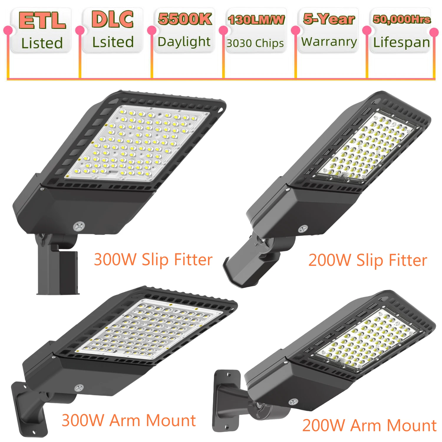 Outdoor Pole Light LED Parking Lot Lighting Yard Street Lights Dusk to Dawn Lamp