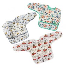 3-Pack Baby Long Sleeve Waterproof Bib Full Coverage Apron Bib Smock Toddler ...
