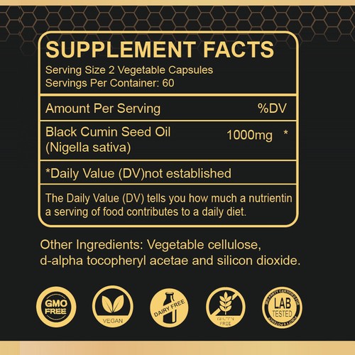 100% Pure Organic Premium Black Seed Oil Capsules 1000mg - Non-gmo & Gluten-Free - Picture 7 of 12