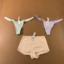 PINK Womens Size Medium Multi-Color Shimmer Thong & Boyshort Panty 3 Pieces NWT