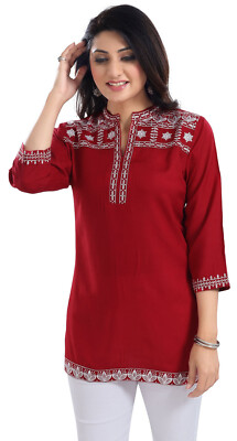 Stickerei Kurtis für Frauen ethnische Kurti Tunika Kurta Shirt Kleid Viskose BD441RD