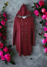 Hoodie Pullover Women's Size Medium Burgundy Made In USA Pockets Floral NWT