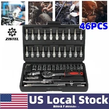 46PCS Ratchet Wrench Socket Set Spanner Tool Kit Metric / SAE 1/4" Hand Tool Set