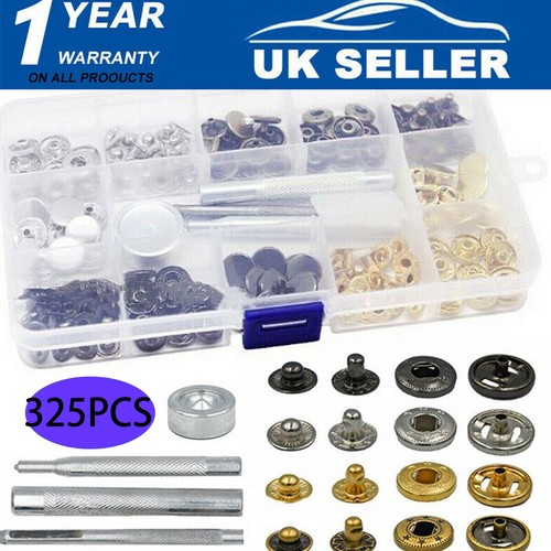 325PCS Heavy Duty Snap Fasteners Press Stud Kit Poppers Leather Button