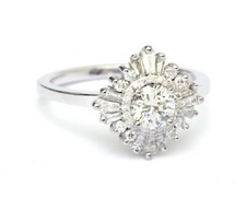 1Ct White Round  Baguette CZ Engagement Ring In Solid 925 Sterling Silver