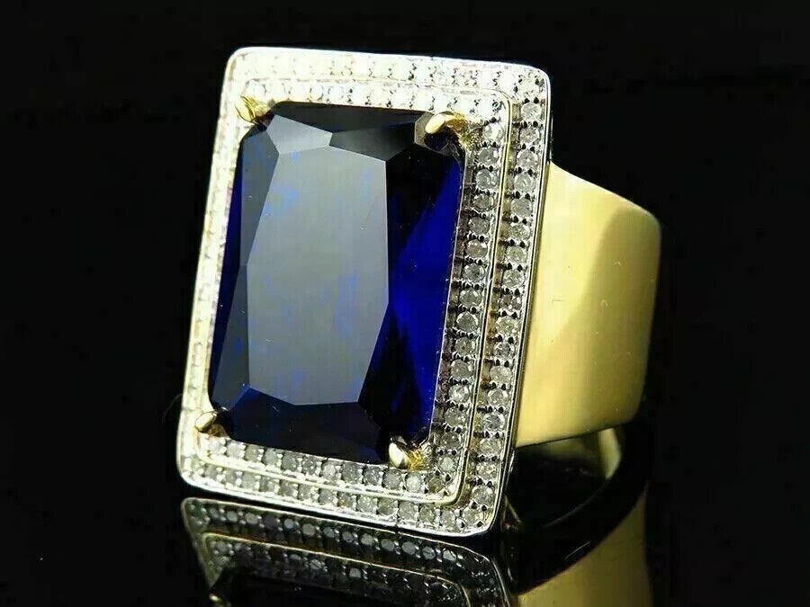Emerald Cut Simulated Sapphire Wedding Band in 14k Yellow Gold