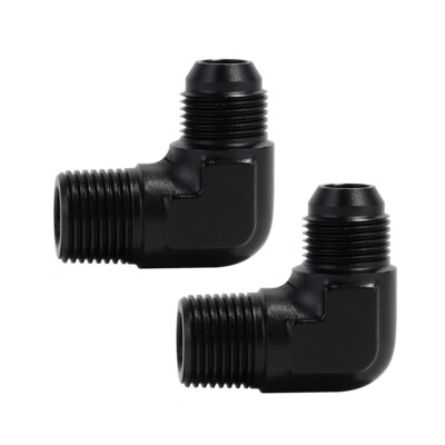 LokoCar 4AN to 1/8'' NPT Male 90 Degree Fitting Union Aluminum Adapter Black 2Pcs