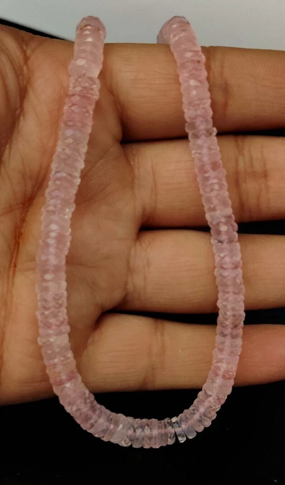AAA+ Piedra preciosa de morganita rosa natural 6-7 mm cuentas facetadas corte Heishi forma de neumático Foto 4 de 4