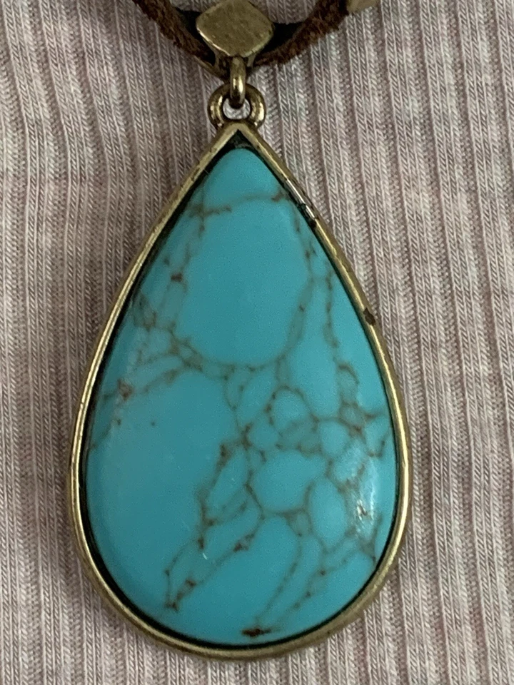 COLLAR COLGANTE MARCA LUCKY CADENA MIXTA CORDÓN AZUL TURQUESA Foto 4 de 4