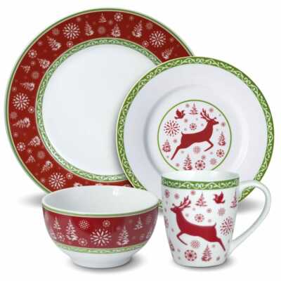 16 piece Pfaltzgraff Christmas Dinnerware Dancing Snowflakes and RainDeer NEW