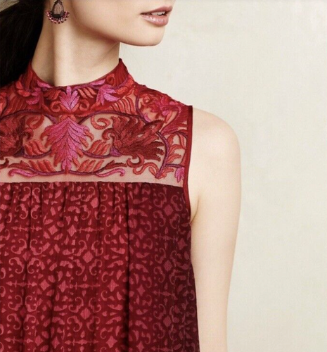 NEU Gr. 10 Niki Tlahapan Anthropologie Arma bestickt ombre Kleid rot - Bild 2 von 10