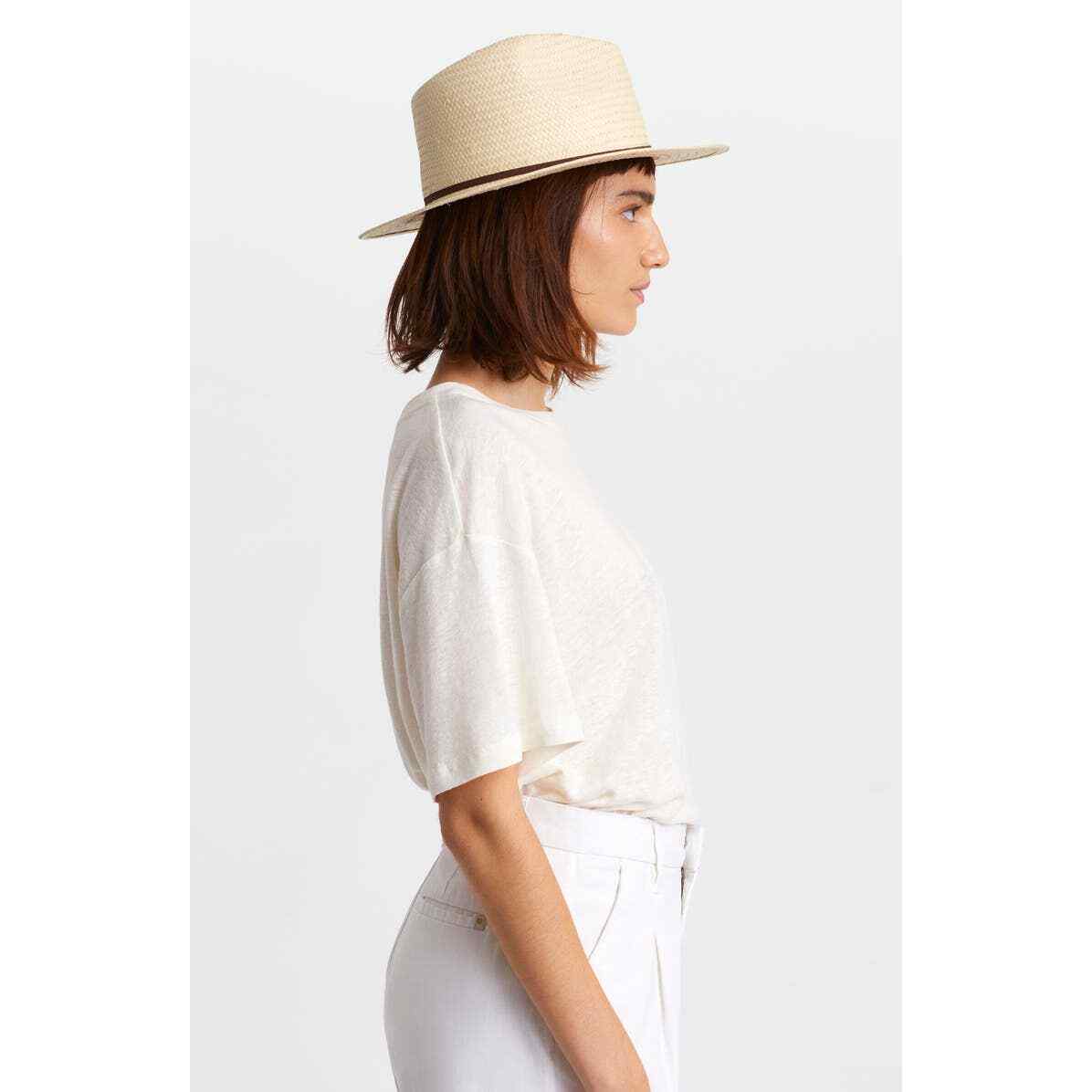 BRIXTON Women\'s Natural Valley Sun Hat One Size Fedora Straw Packable Unisex Roma Straw Packable Fedora in Natural/Bronze – Brixton main image 2