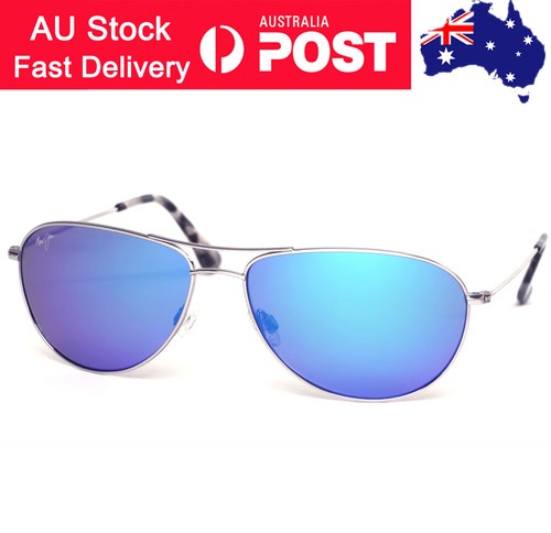 Maui Jim Sea House Polarized Aviator Sunglasses Silver/Blue Hawaii LENS B772-17
