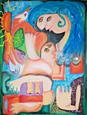 Birds of Feather Cubism 8 x 10 Print Cubist Pop Art Signed Artist KSams Abstract