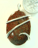 32.79ct Gem Dinosaur Bone Fossil Pendant In Heavy Stertling Silver 32.79ct Gem Dinosaur Bone Fossil Pendant In Heavy Stertling Silver