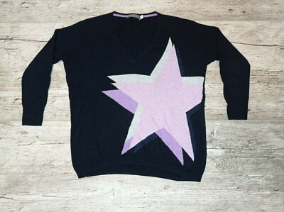 Mint Velvet Black Lilac  Purple Star Cotton Cashmere Jumper Size XS