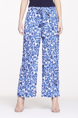 Pantalone palazzo con cinta fantasia celeste e bianca Controcorrente | eBay