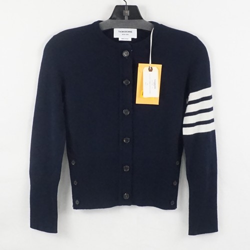 Thom Browne Classic 4-Bar Cashmere Crew-Neck Cardigan In Navy - Women's Size 34