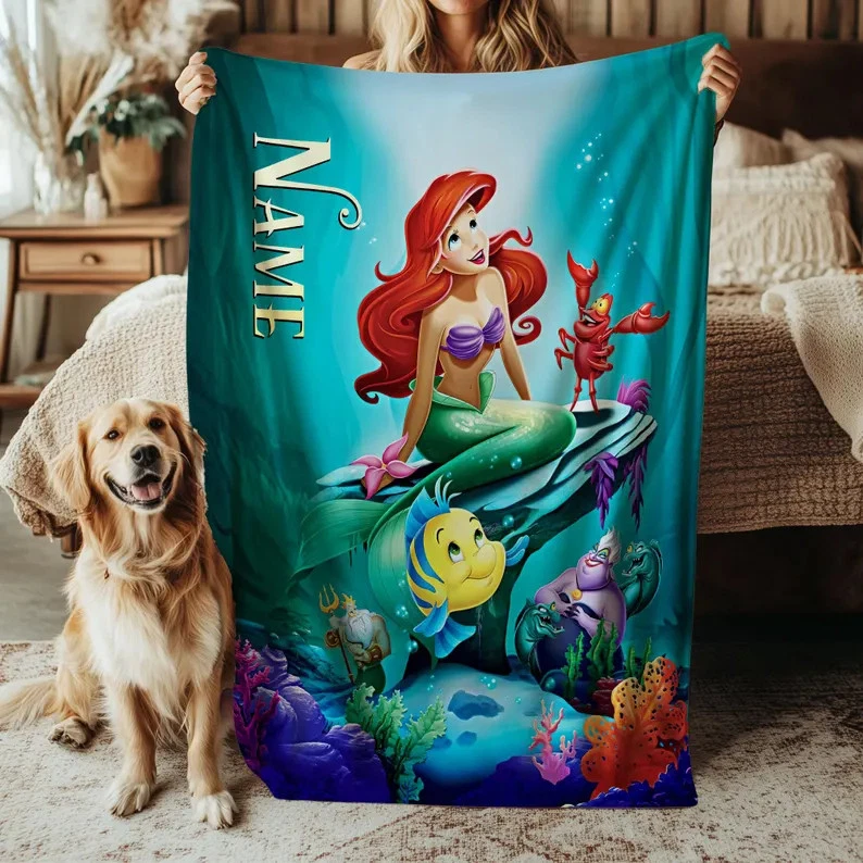 Disney Mermaid Fleece Bed Custom Blanket Gift For Fan, Kids