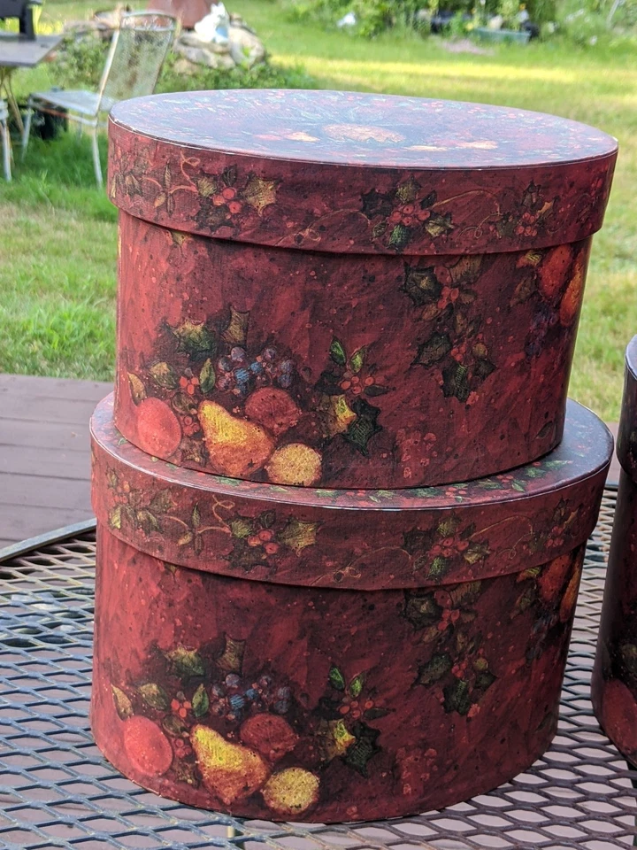 Bob's Boxes Elegant Fruit Primitive Set 7 Preowned Nesting Boxes Lang Card Gift - Image 3 of 4