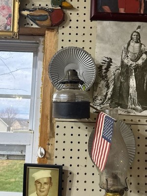 Vintage Eagle Wall Mount Kerosene Oil Lamp with Fluted Tin Reflector