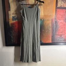 LOFT Green A-Line Midi Dress Scoop Neck Strappy Sleeveless Size 2 Stretch 