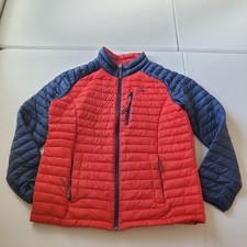 LL Bean Jacket Kids XL 18 Red Blue Down Puffer 650 Fill Quilted Coat Hiking