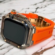BOD Apple Watch Rubber Band Cover with Butterfly Buckle Rose Gold Orange 49mm 44