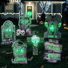6 Tombstones LED Lighted Glow in the Dark Outdoor Halloween Haunted House Decor