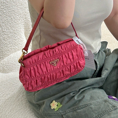 PRADA Vintage Logo Pochette Mini Shoulder Bag Handbag Pink Gold