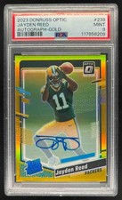 2023 Donruss Optic Jayden Reed Rated Rookie RPS Auto Gold #7/10 Packers PSA 9