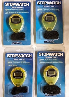 Ultrak 320 Stopwatch, 4 piece lot, Yellow, New but need Battery