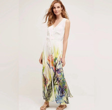 Anthropologie Mermaid Watergarden Beach Maxi Dress XS White Floral Cover Up Swim