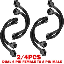 2/4PC Dual 6 Pin Female to 8 Pin Male GPU Adapter Cable Braided Sleeved 20cm NEW