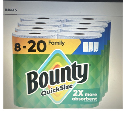 Bounty Quick Size Sheets Paper Towels 8 Rolls, 2X More Absorbent, White