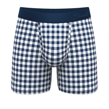 Shinesty "Mad For Plaid" Navy Gingham Ball Hammock® Pouch Underwear Boxer Briefs