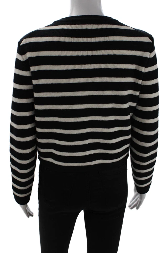 Cárdigan de algodón a rayas negro J Crew para mujer cuello redondo botón manga larga talla XS Foto 3 de 4