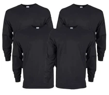 Gildan Unisex Adult Ultra Cotton Long Sleeve T-Shirt, Style G2400 (Black 4-Pack)