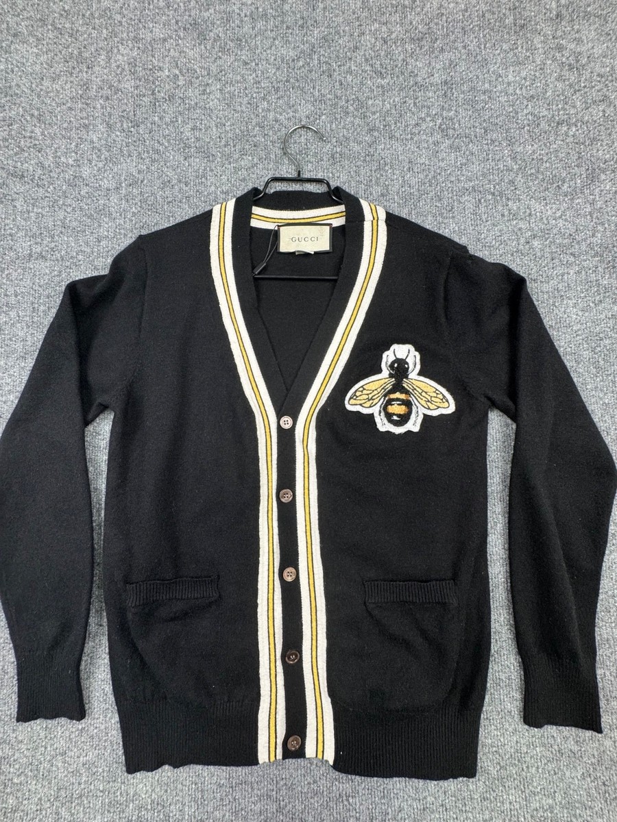 Gucci Bee Cardigan Sweater Black Wool Button Italy Mens S Gucci Bee Cardigan Sweater Black Wool Button Italy Mens S