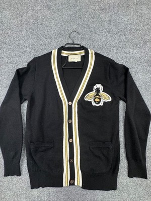 Gucci Bee Cardigan Sweater Black Wool Button Italy Mens S