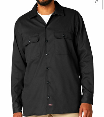 Dickies FLEX Men's Black Long Sleeve Button-Up Work Shirt L Cotton Blend Twill