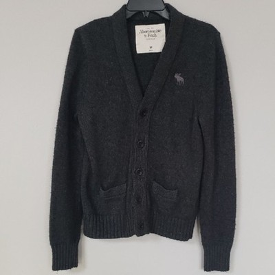 Abercrombie & Fitch Cardigan Men's Gray Moose Logo Varsity Sweater Pocketed